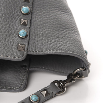 Valentino Garavani Grained Calfskin Turquoise Small Rockstud Rolling Tote Light Stone 12 of 14