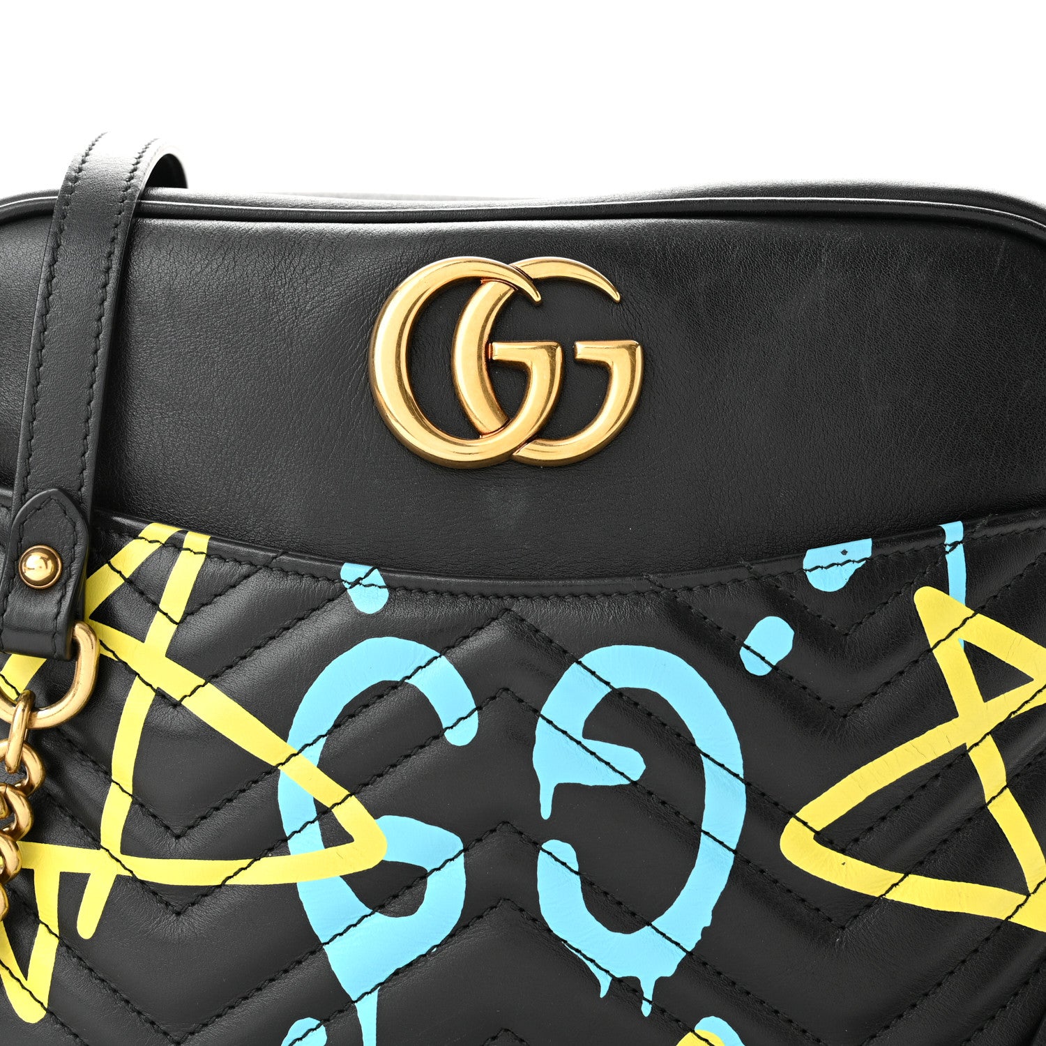 Gucci Calfskin Matelasse GucciGhost Medium GG Marmont Chain Shoulder Bag Black New Aquamarine 8 of 10