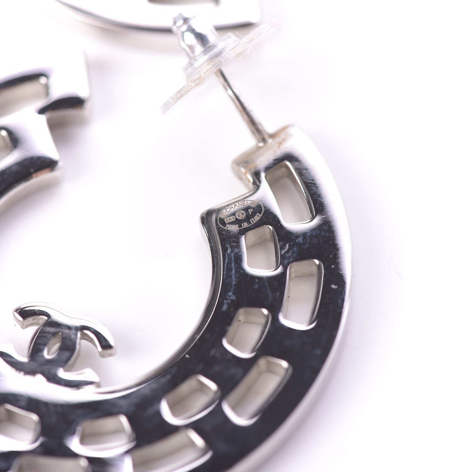 Chanel Baguette Crystal CC Hoop Earrings Silver Black 4 of 5