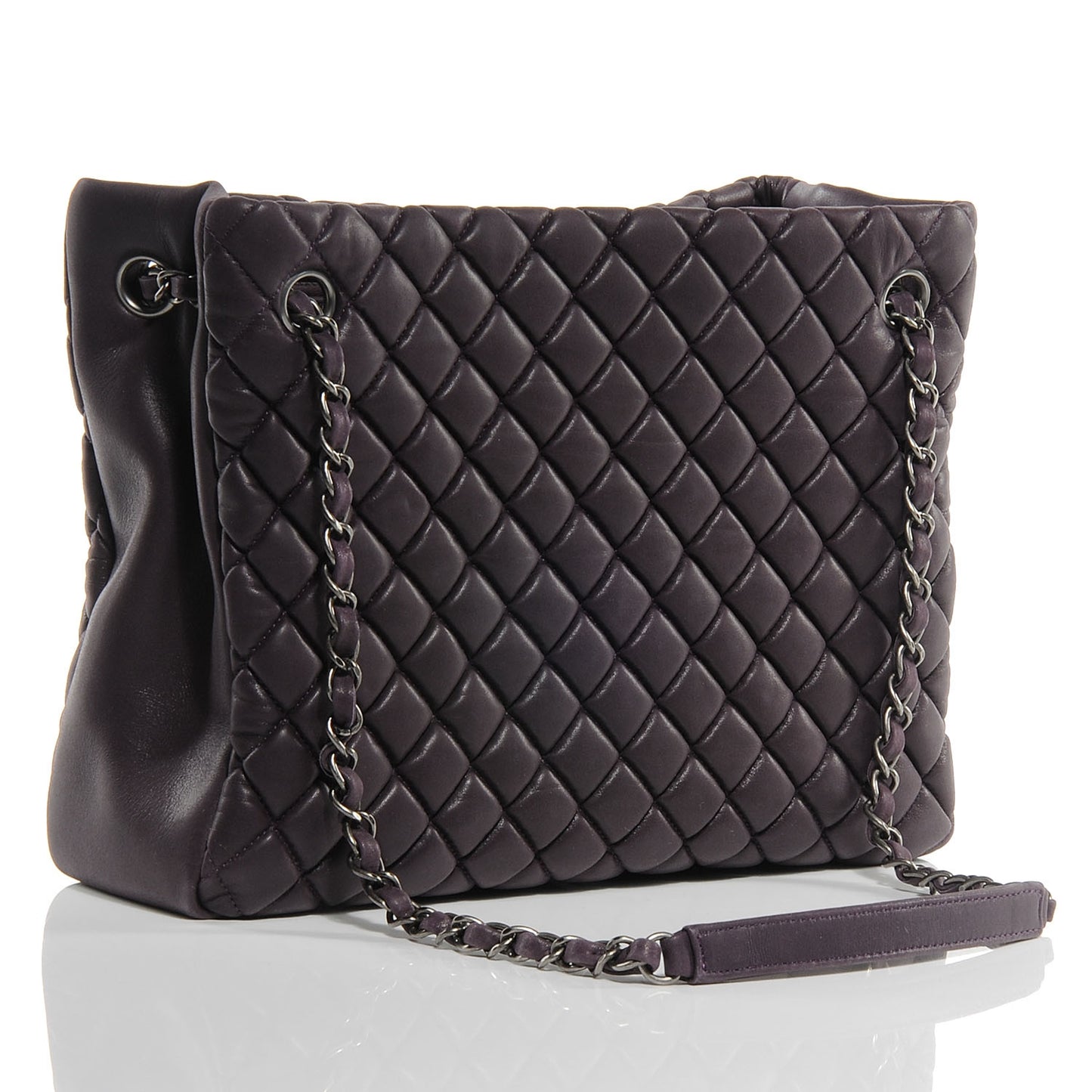 Iridescent Calfskin New Bubble Quilt Small Tote Plum