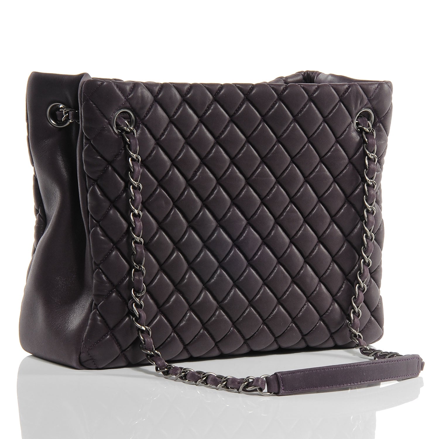 Chanel Iridescent Calfskin New Bubble Quilt Small Tote Plum 3 of 8
