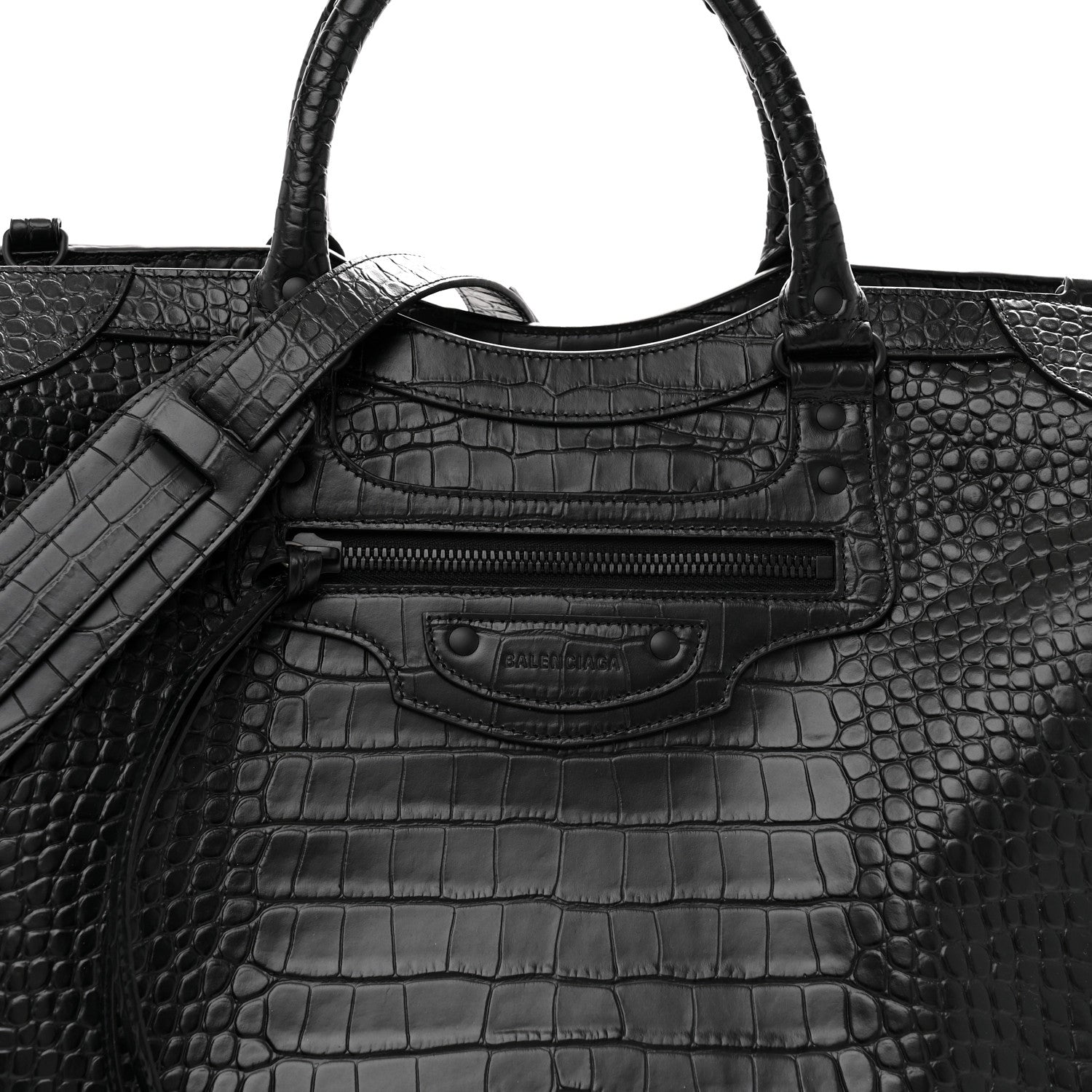 Balenciaga Semi Matte Calfskin Crocodile Embossed Neo Classic