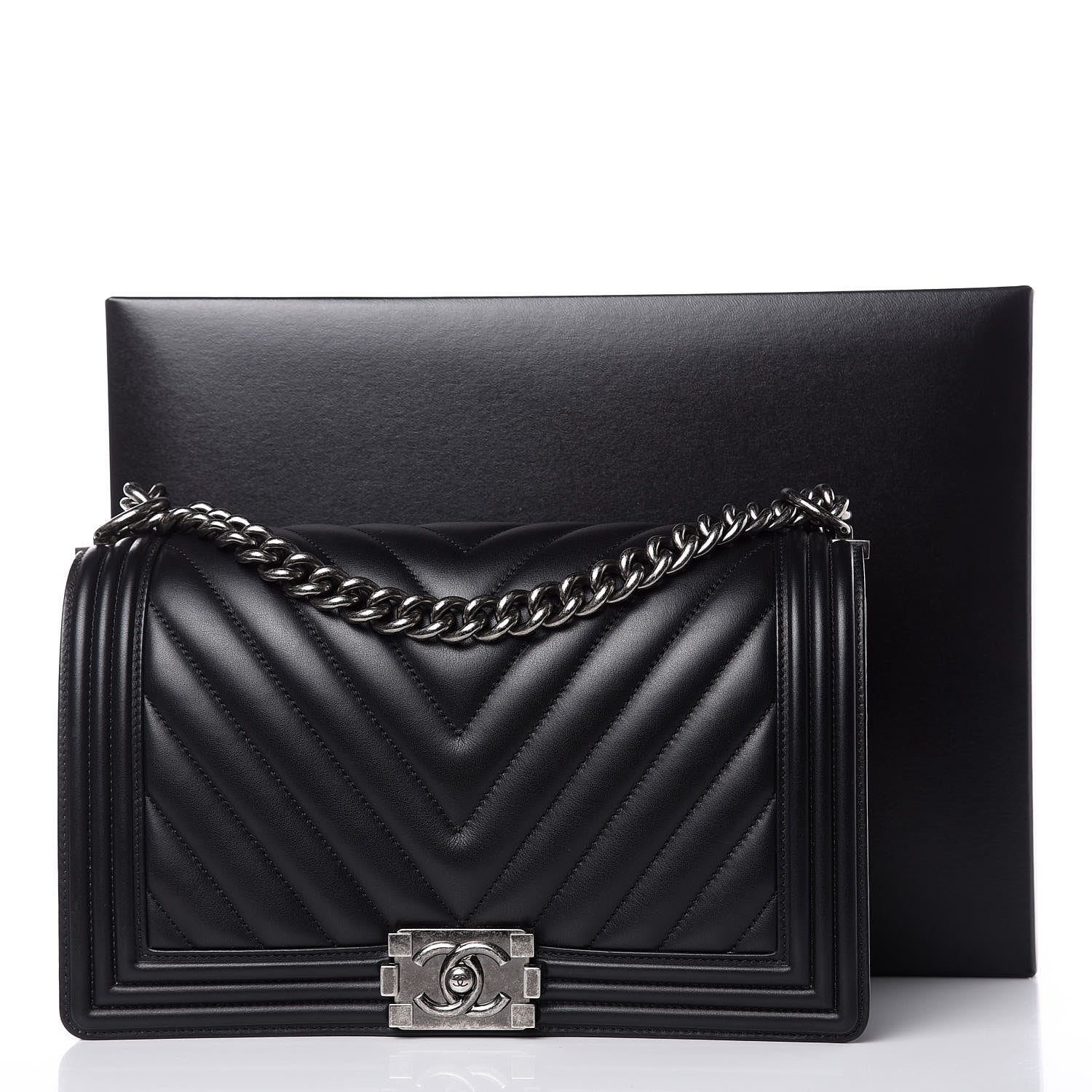Chanel Calfskin Chevron Quilted New Medium Boy Flap Black 13 of 13