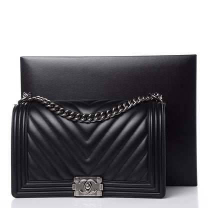 Chanel Calfskin Chevron Quilted New Medium Boy Flap Black 13 of 13