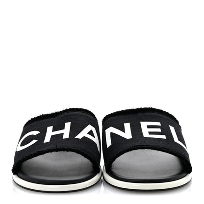 Chanel Cotton Logo Mule Sandals 41 Black White 3 of 10