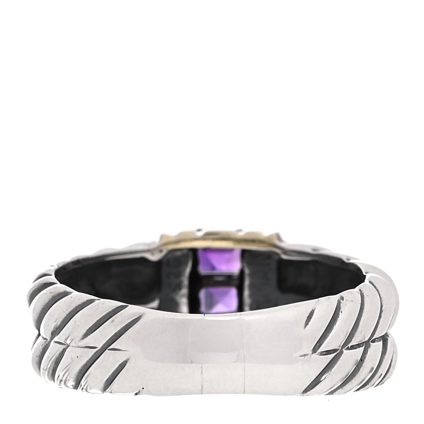 Sterling Silver 14K Yellow Gold Amethyst Cable Ring 56 7.5