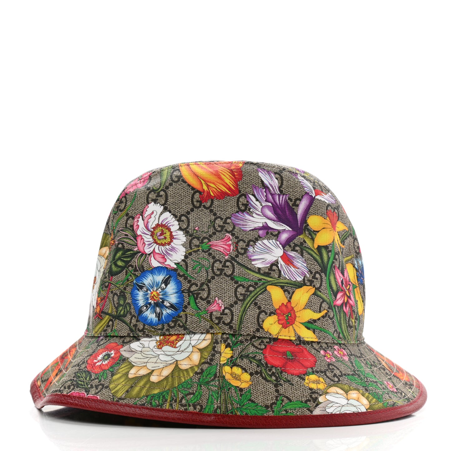 GG Supreme Monogram Flora Fedora Hat M Red