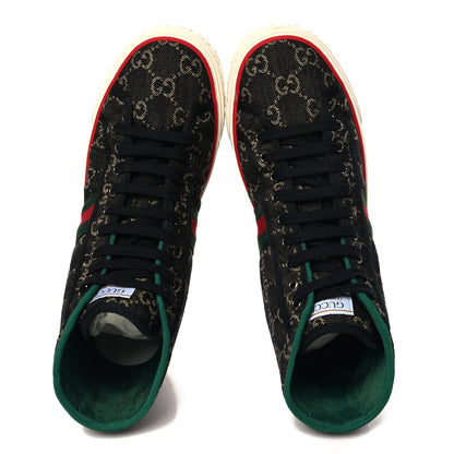 Gucci New Denim GG Monogram Web Mens 1977 Tennis High Top Sneakers 7.5 Black Ivory 2 of 9
