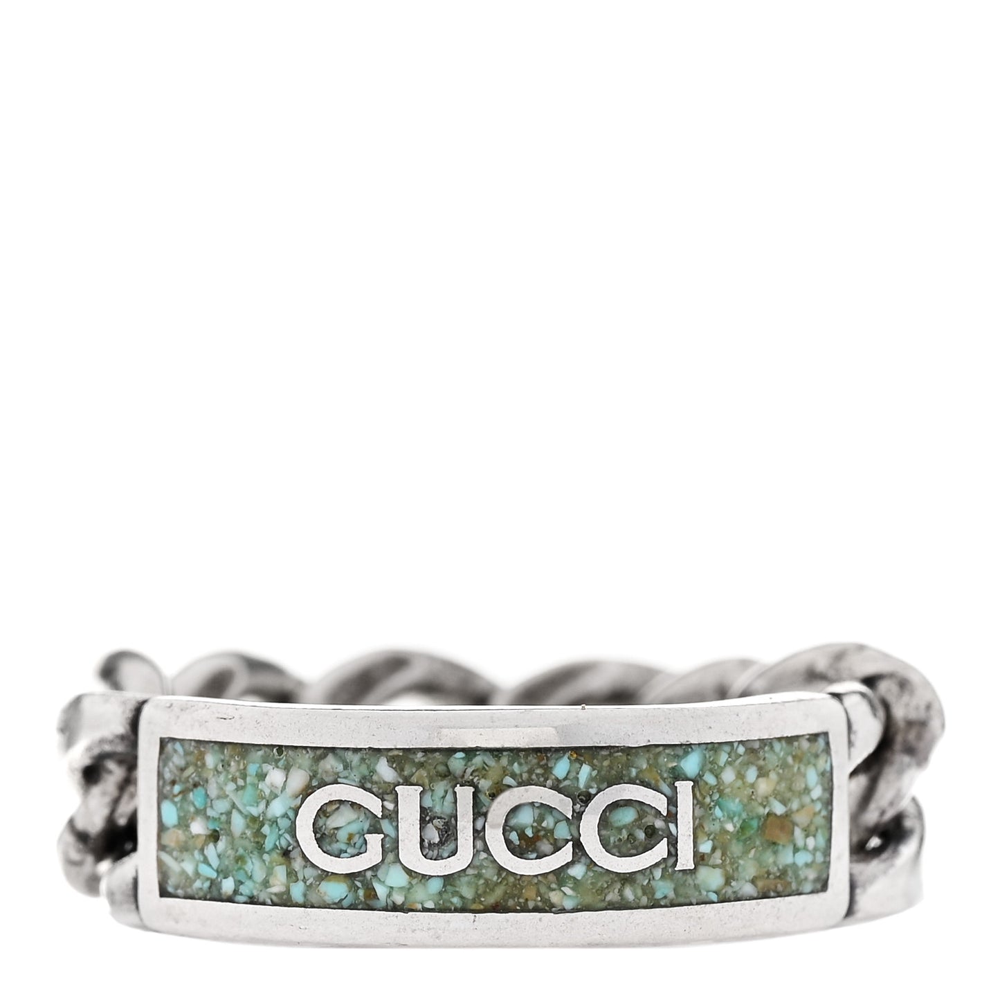 Sterling Silver Enamel Logo Chain Ring 62 10 Turquoise