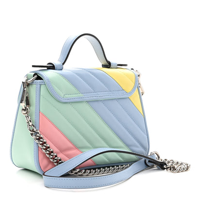 Gucci Calfskin Matelasse Diagonal Mini GG Marmont Top Handle Shoulder Bag Multicolor Pastel 2 of 10
