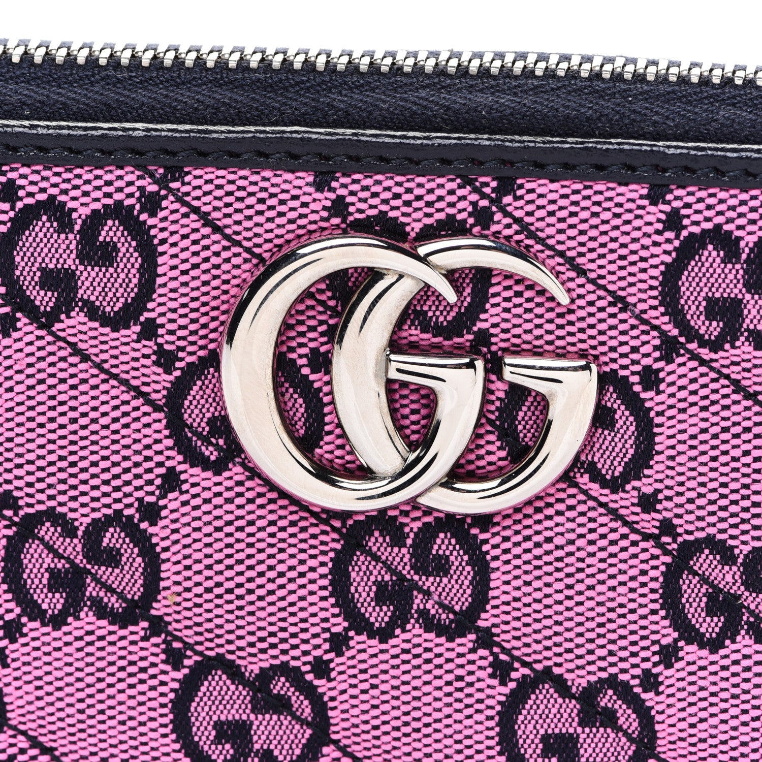 Gucci Monogram Multicolor Matelasse Diagonal GG Marmont Zip Around Wallet Pink Blue 7 of 7