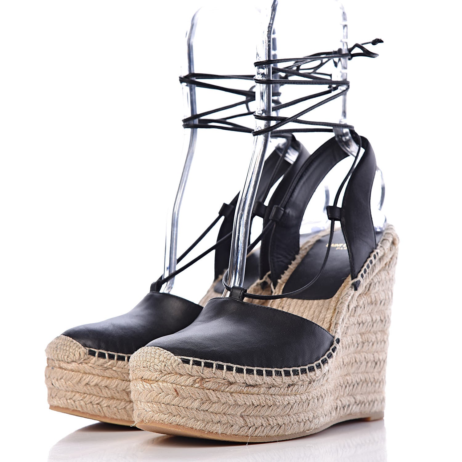 Saint Laurent Calfskin Espadrille Lace-Up Wedges 40.5 Black 3 of 10