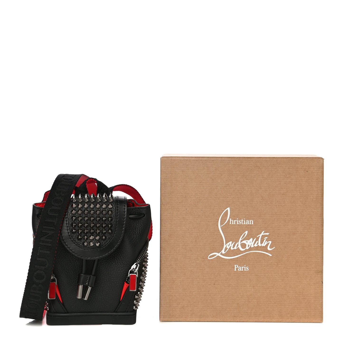 Calfskin Spiked Mini Explorafunk Keyring Bag Black