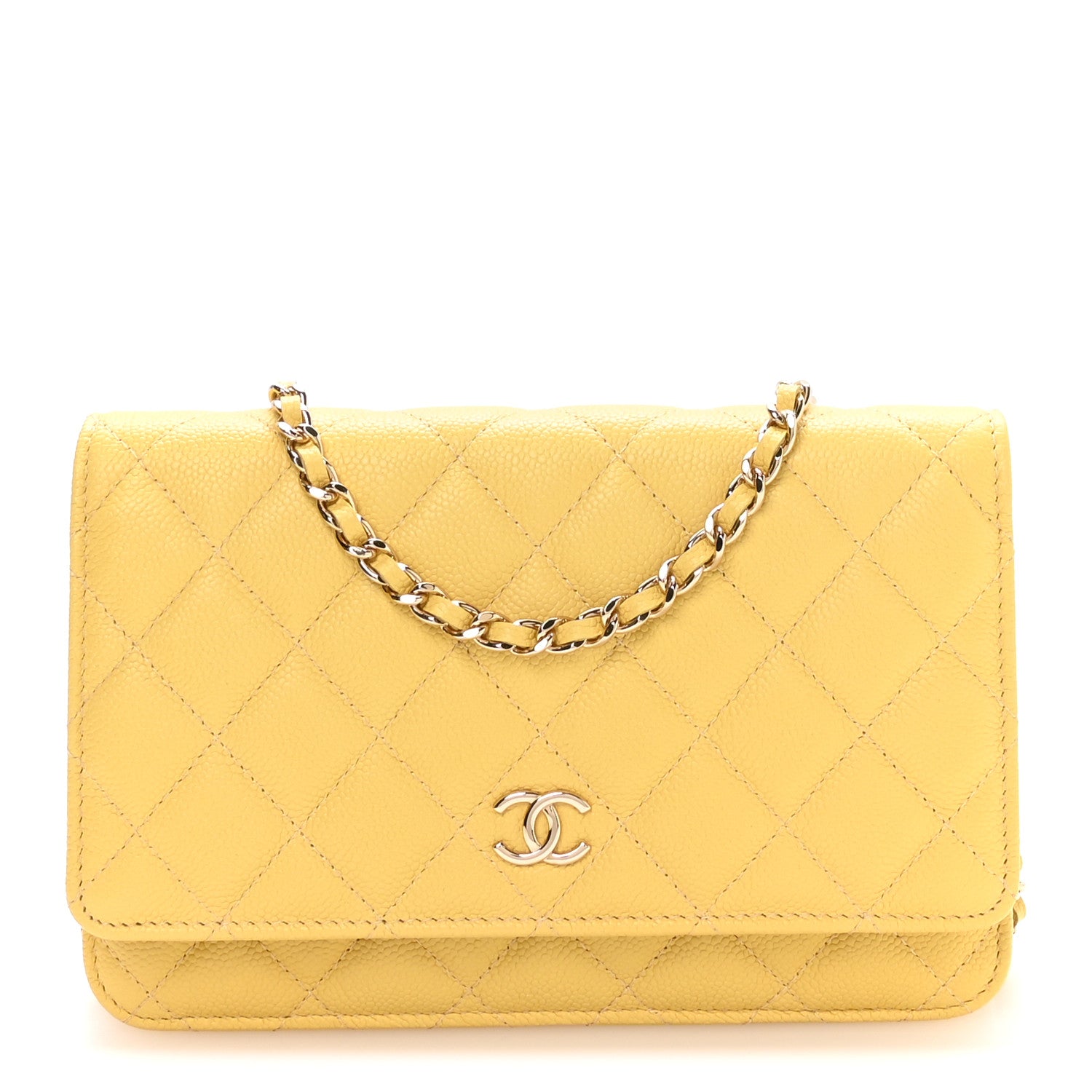 Chanel Caviar Quilted Tiny CC Wallet On Chain WOC Yellow 1 of 12
