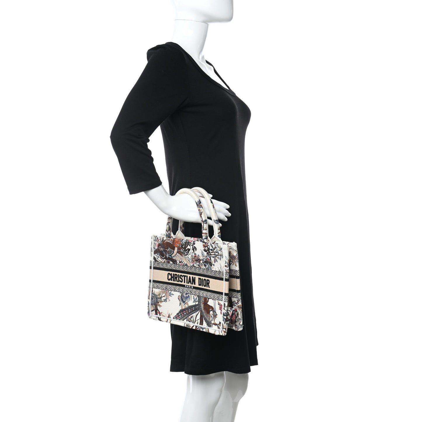 Canvas Embroidered Small Jardin D'Hiver Book Tote Latte Multicolor