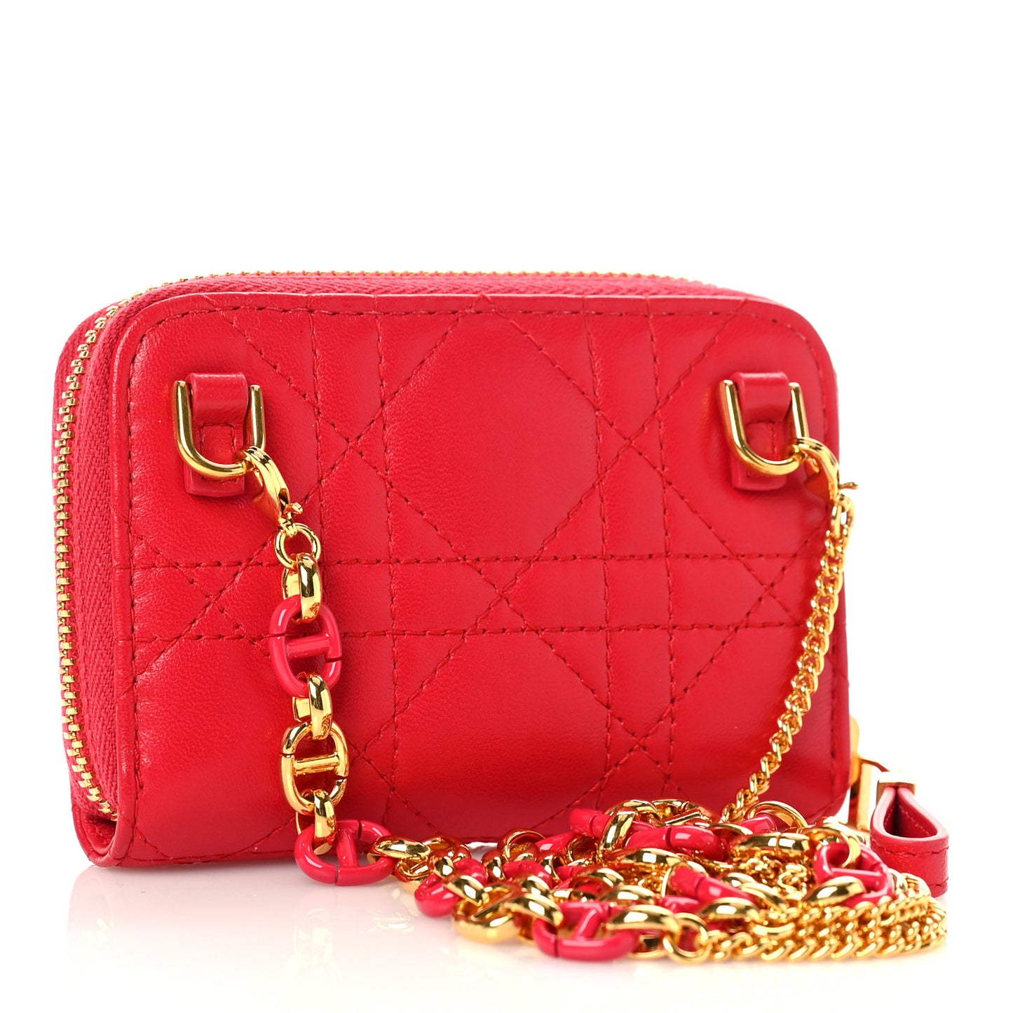 Lambskin Cannage Mini Caro Zipped Pouch Raspberry