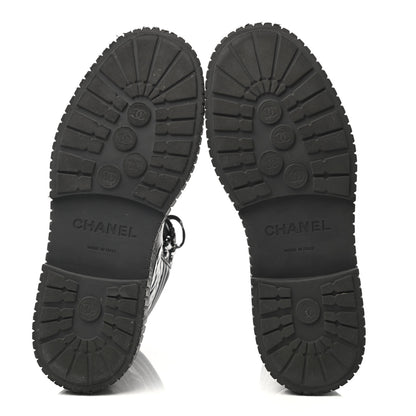 Chanel Calfskin Grosgrain Quilted Lace Up Boots 38 Black Grey 5 of 8