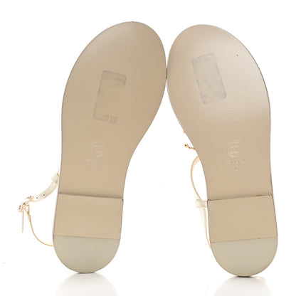 Chanel Iridescent Glazed Calfskin Pearl CC Thong Sandals 39 White 5 of 8