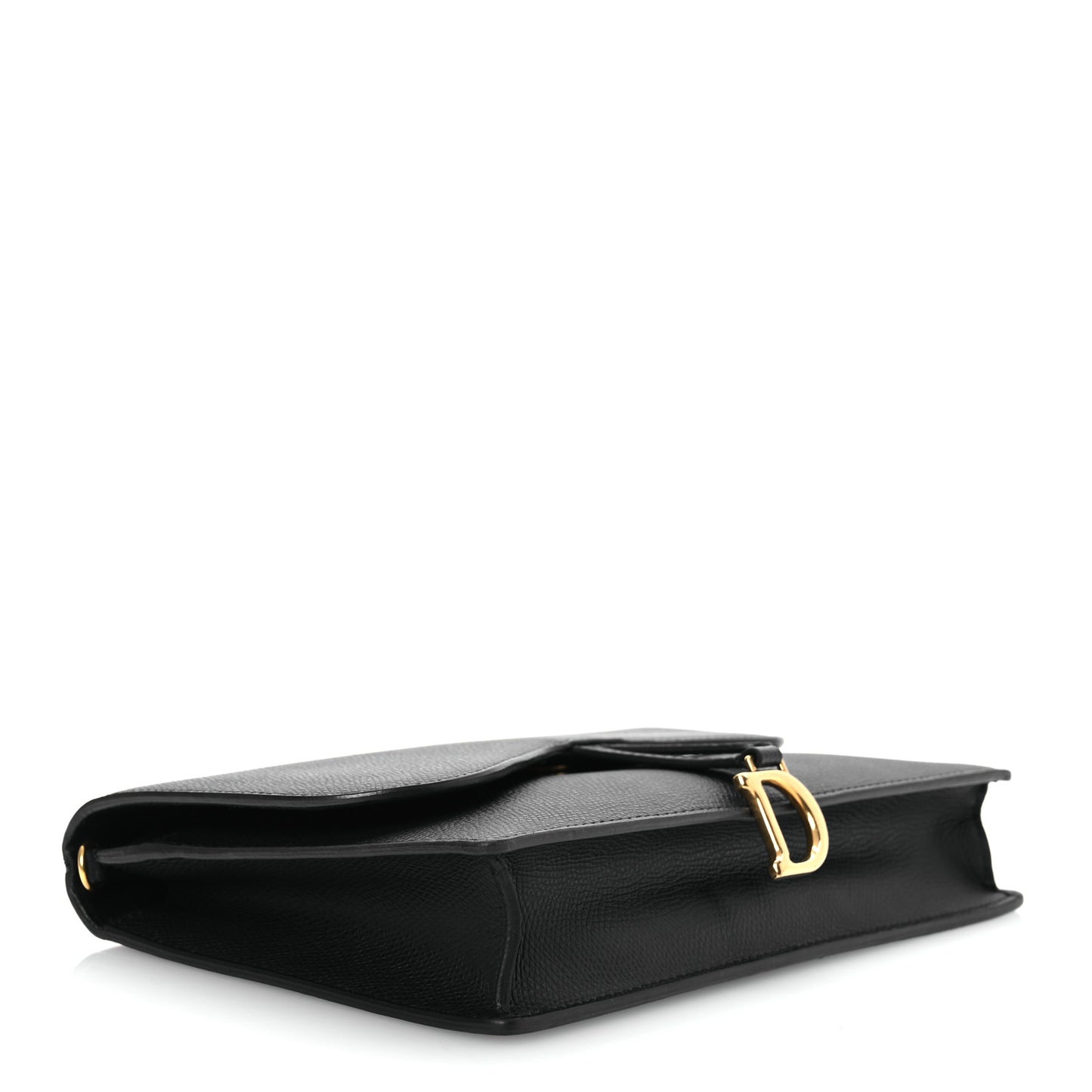 Grained Calfskin Saddle Chain Pouch Black
