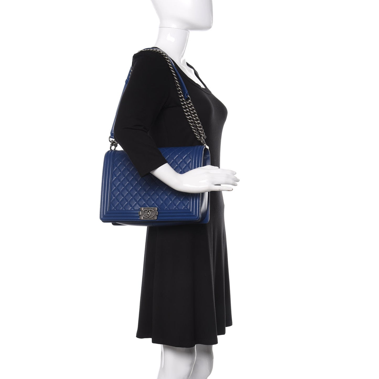 Lambskin Quilted Large Boy Flap Dark Blue