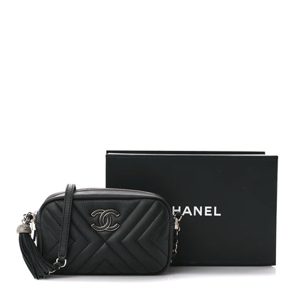 Chanel Calfskin Diagonal Chevron Quilted Tassel Camera Case Black 11 of 11
