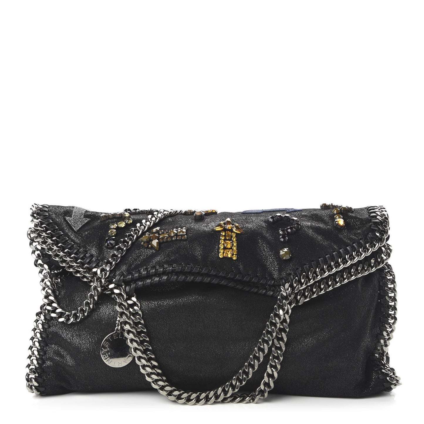 Embellished Shaggy Deer Small Falabella Fold Over Tote Black