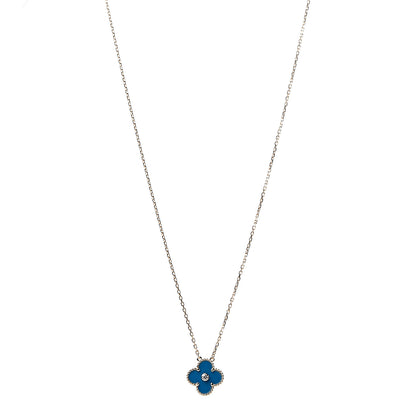 Van Cleef & Arpels 18K Yellow Gold Diamond Celestial Blue Sevres Porcelain Vintage Alhambra Pendant Necklace 1 of 6