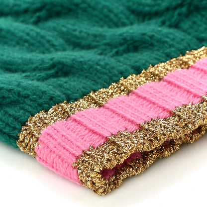 Gucci Wool Cashmere Polyamide Cable Knit Bonhate Beanie Hat M Grass Green Pink 8 of 9