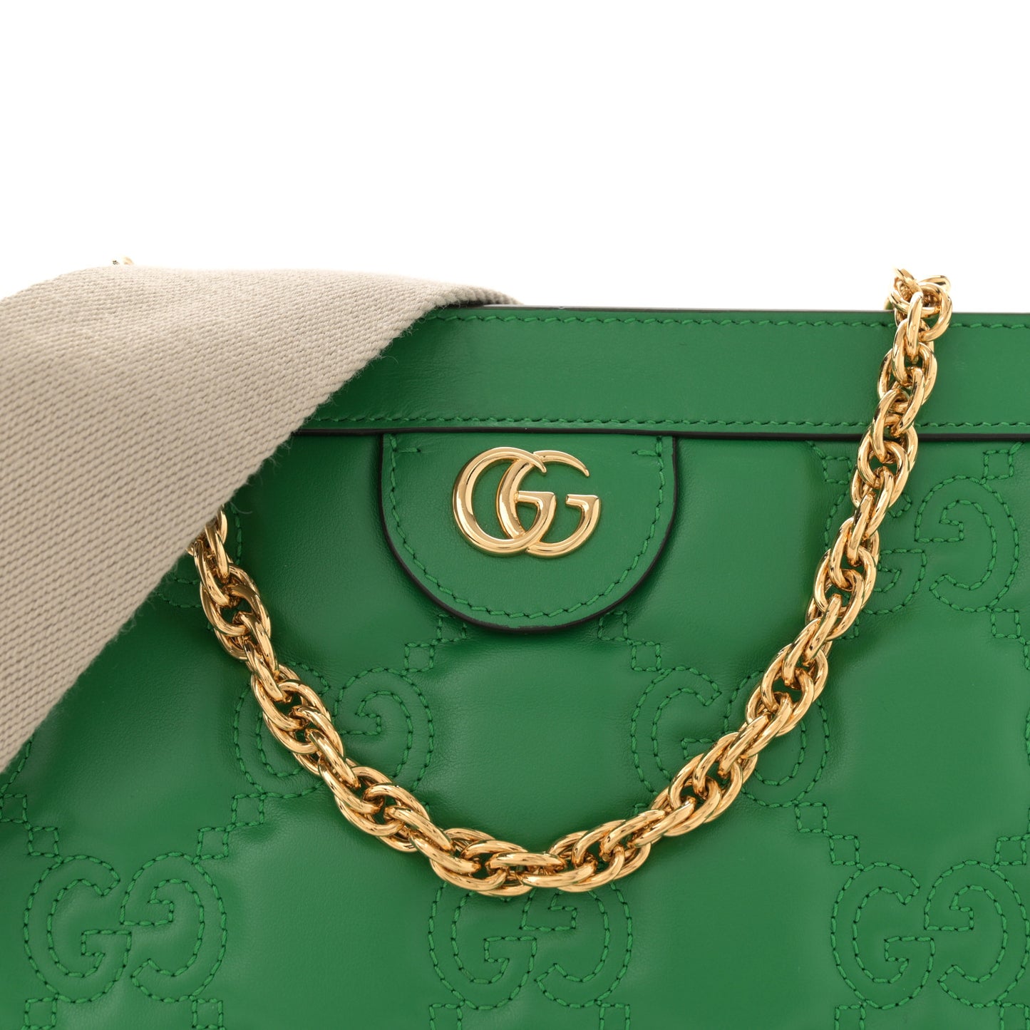 Calfskin GG Matelasse Small Slim Chain Shoulder Bag Spring Green Natural