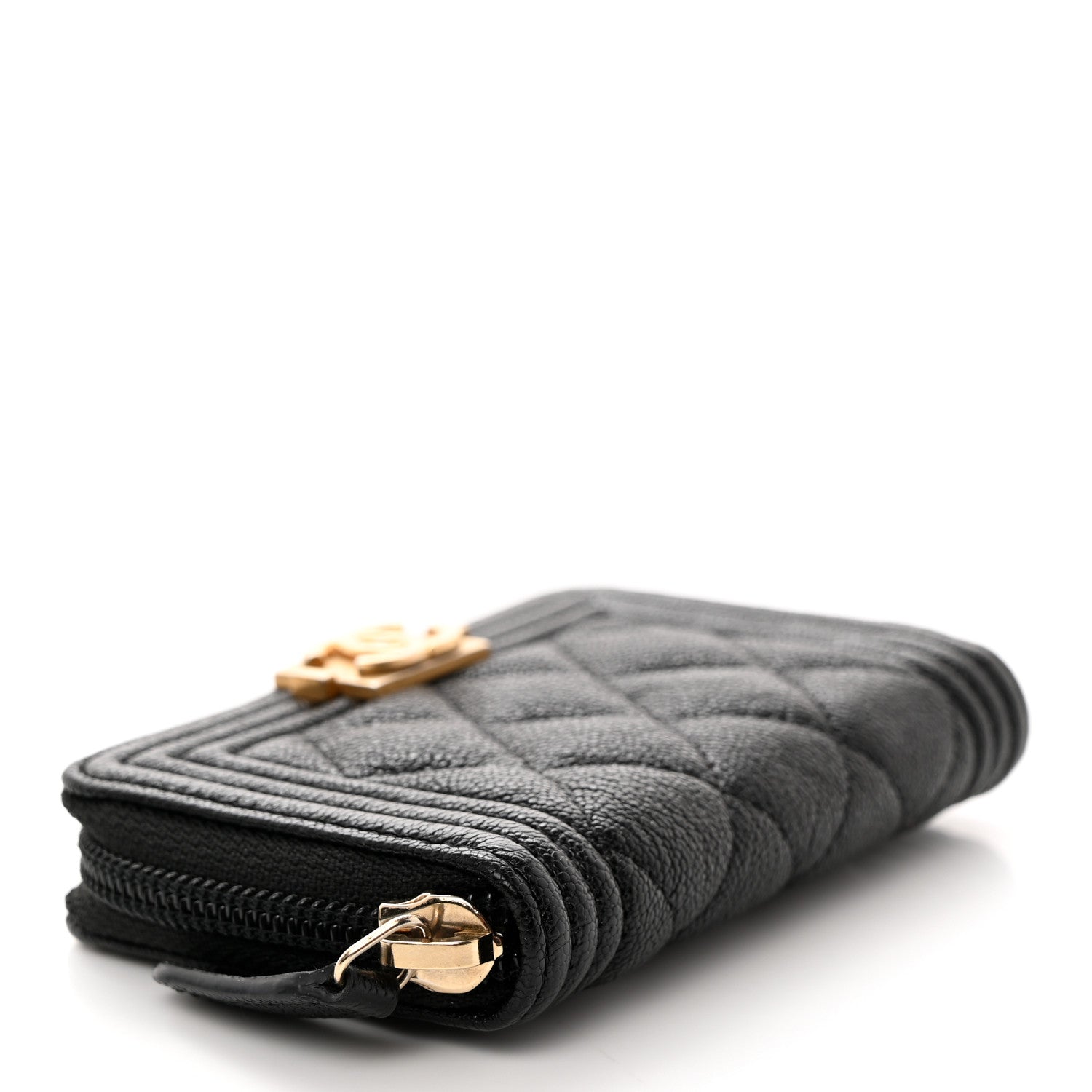Chanel Caviar Quilted Boy Zip Around Coin Purse Wallet Black 3 of 7