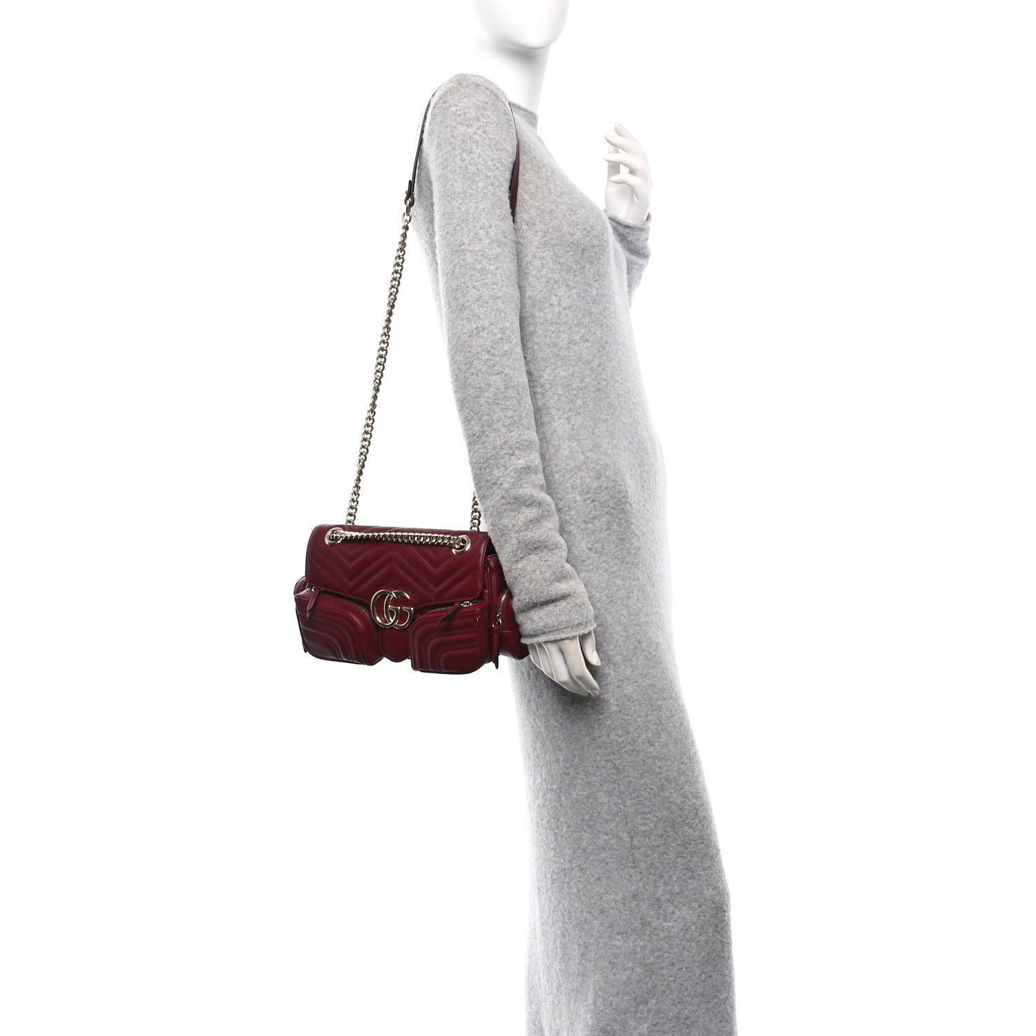 Gucci Calfskin Matelasse Small GG Marmont Multi Pocket Shoulder Bag Rosso Ancora 2 of 10