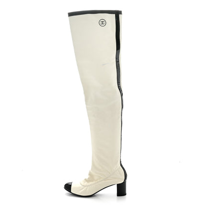 Chanel Lambskin Patent Cap Toe Over the Knee Boots 38 White 1 of 28