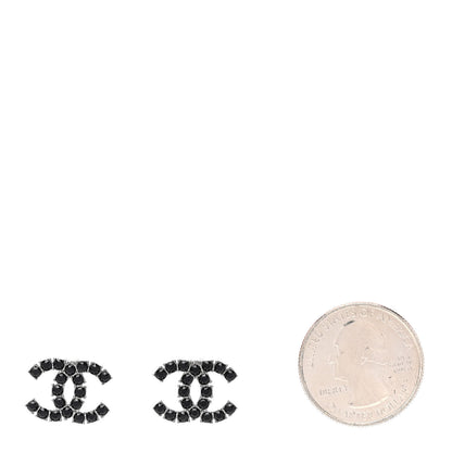 Chanel Ruthenium Crystal CC Earrings Silver Black 2 of 5