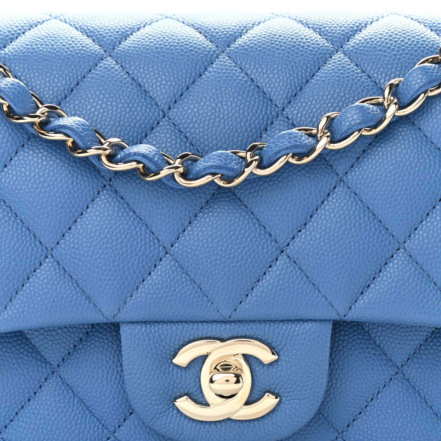 Caviar Quilted Small Double Flap Blue