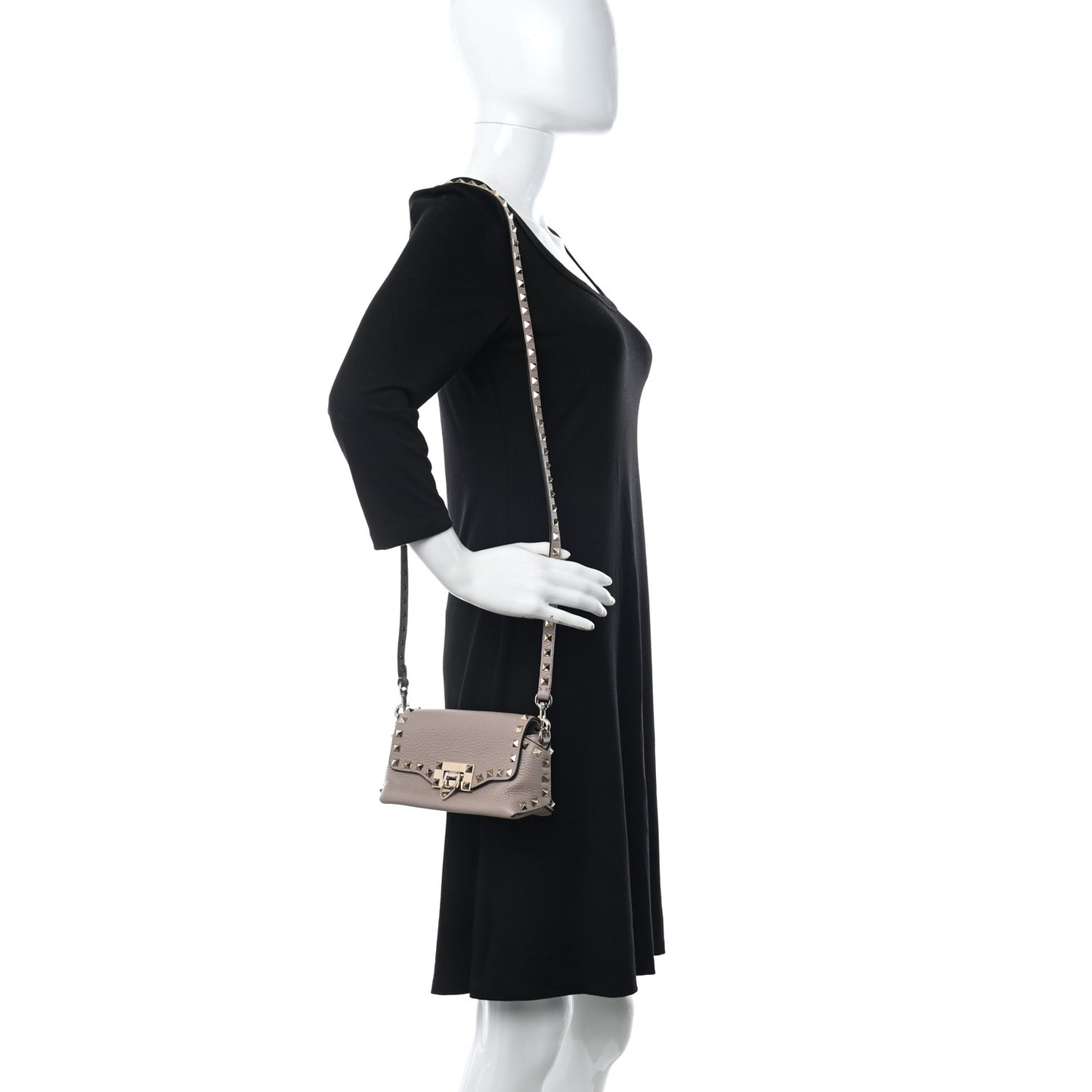 Pebbled Calfskin Mini Rockstud Crossbody Bag Poudre