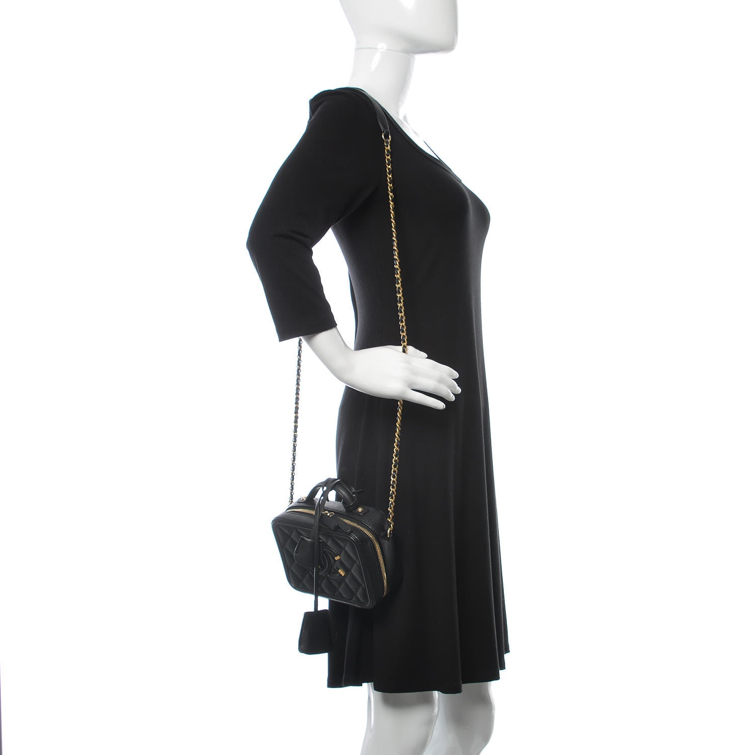Chanel Caviar Quilted Small CC Filigree Vanity Case Black 2 of 10