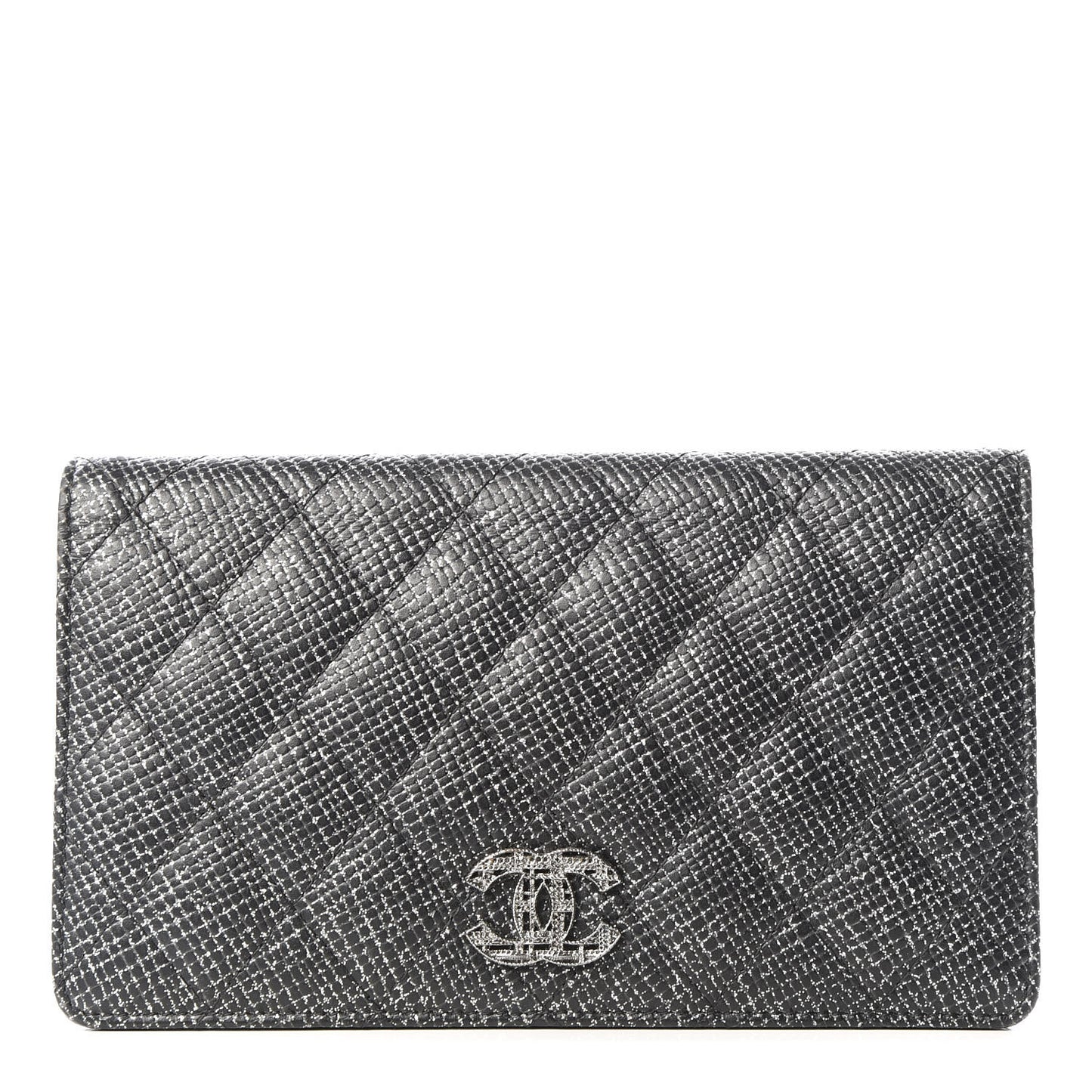 Glittered Calfskin Quilted Yen Wallet Black