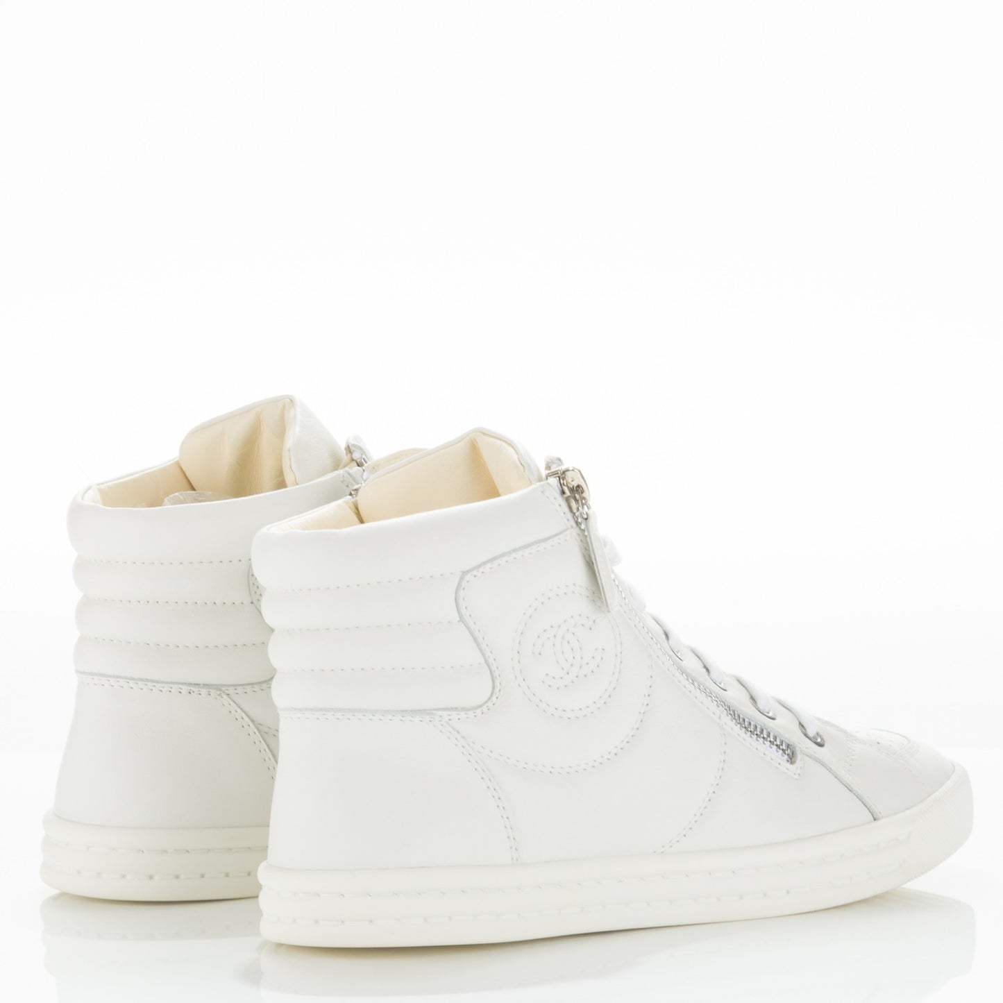 Calfskin High Top CC Sneakers 37 White