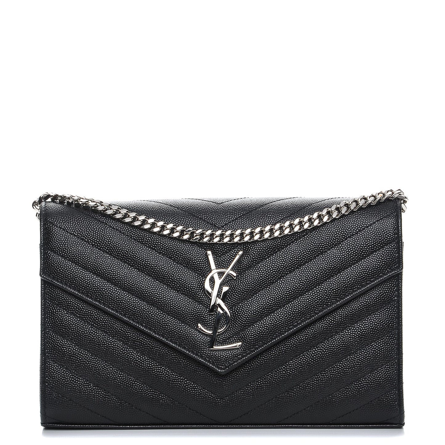 Grain De Poudre Matelasse Chevron Monogram Chain Wallet Black