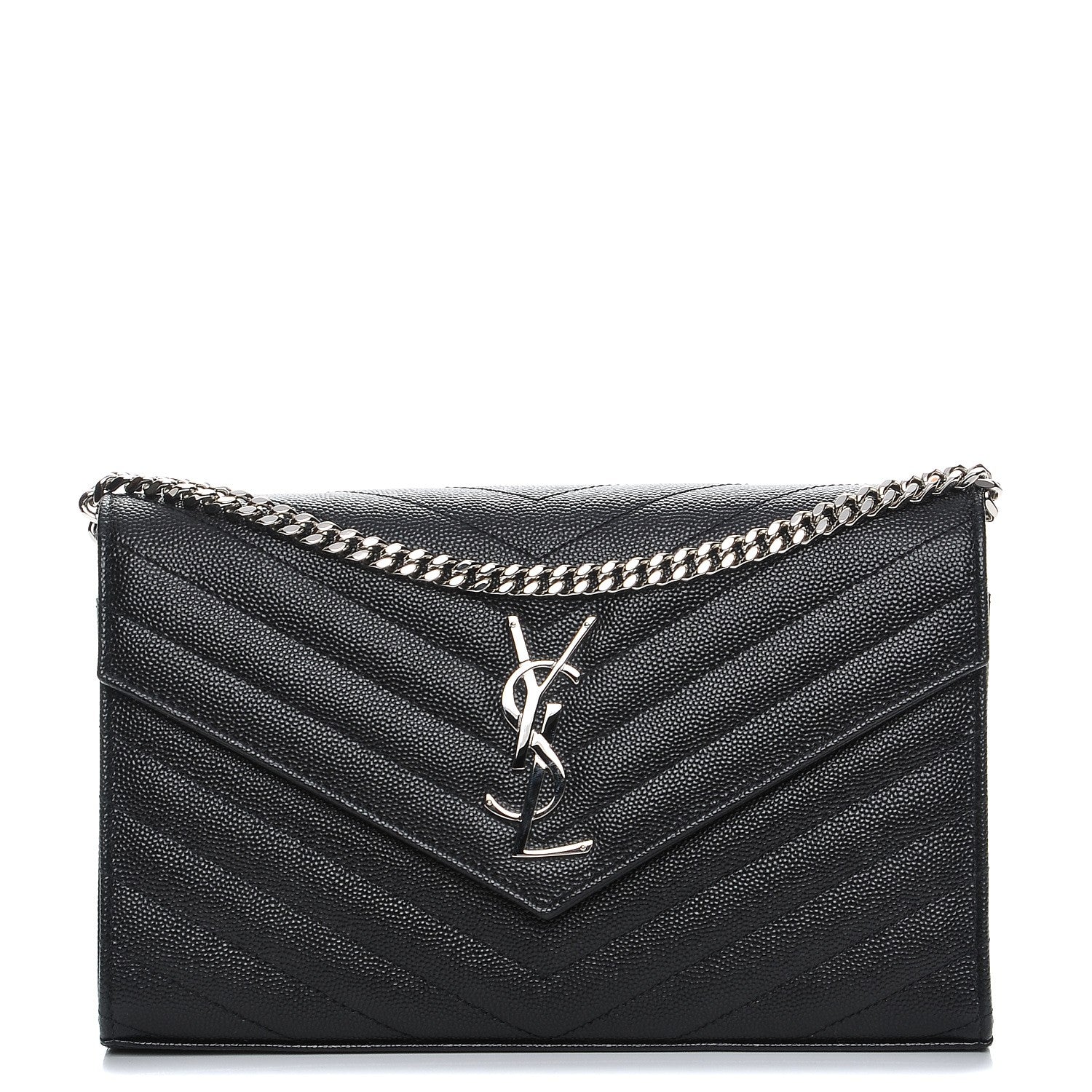 Saint Laurent Grain De Poudre Matelasse Chevron Monogram Chain Wallet Black 1 of 7