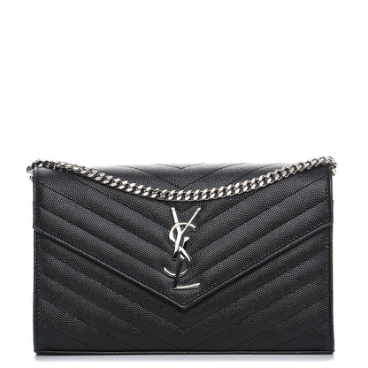 Saint Laurent Grain De Poudre Matelasse Chevron Monogram Chain Wallet Black 1 of 7