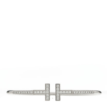Tiffany 18K White Gold Diamond T Wire Pave Bracelet 1 of 4