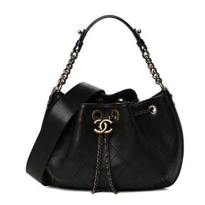 Chanel Calfskin Stitched Small Paris Rome Drawstring CC Bag Black 1 of 17