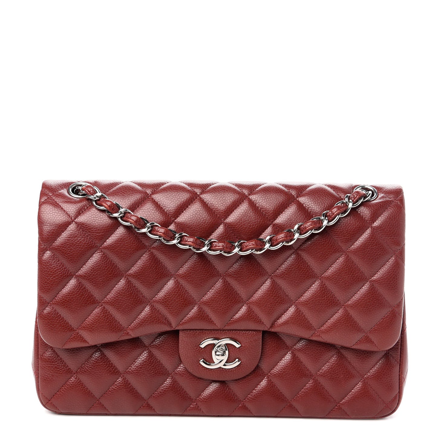 Caviar Quilted Jumbo Double Flap Dark Red