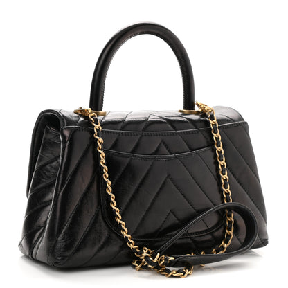 Chanel Aged Calfskin Chevron Quilted Mini Coco Handle Flap Black 3 of 8