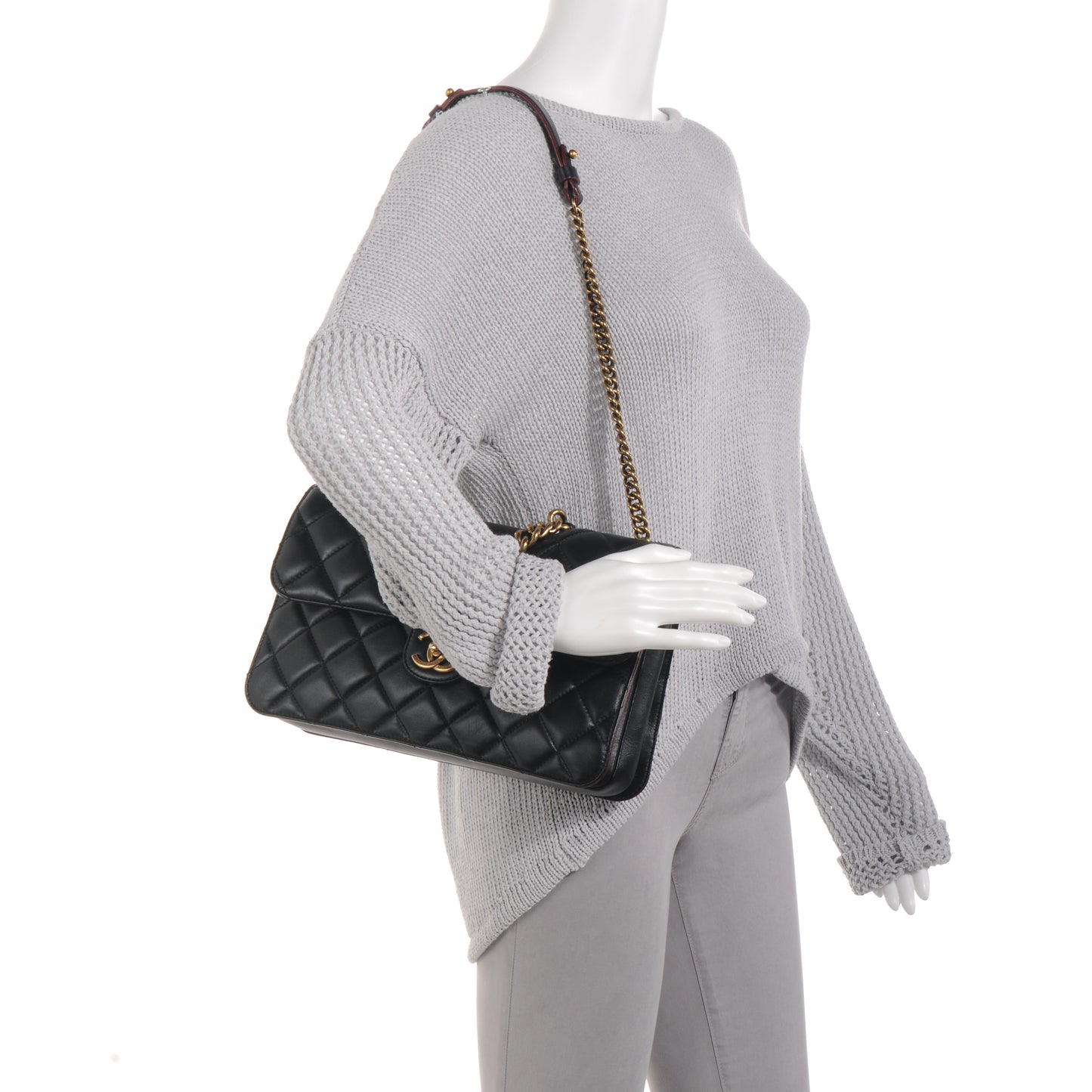 Calfskin Quilted Large Perfect Edge Flap Black