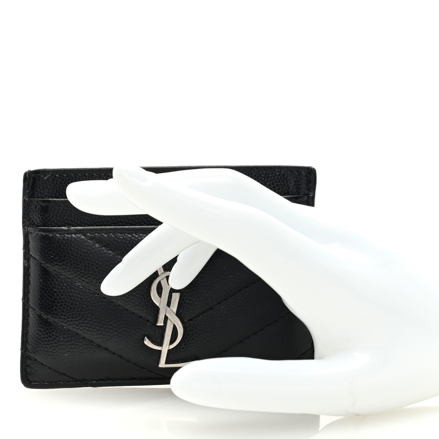 Saint Laurent Grain De Poudre Matelasse Chevron Monogram Credit Card Case Black 2 of 6