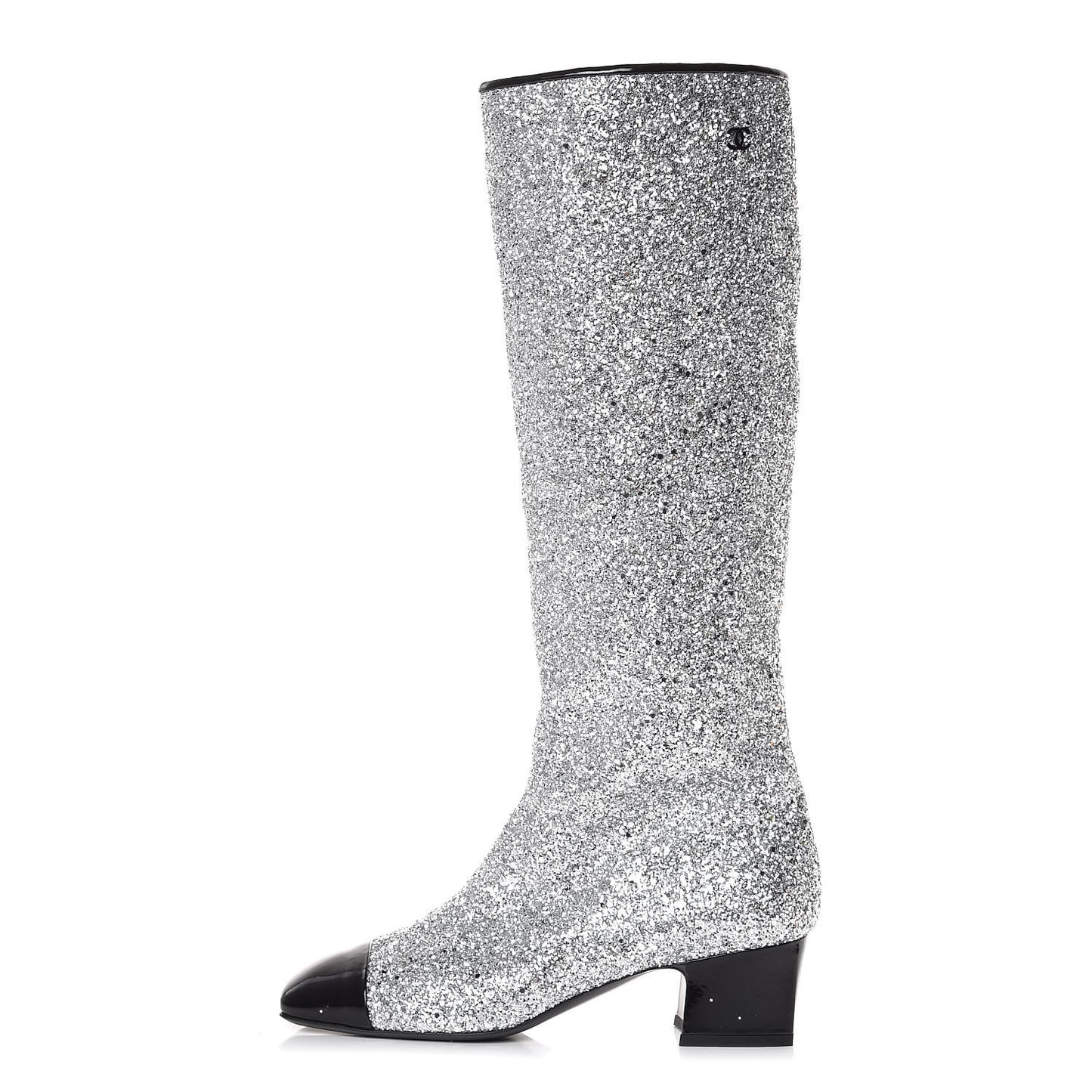 Glitter Patent Calfskin Cap Toe Fantasy High Boots 39.5 Silver Black