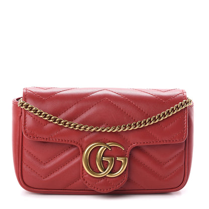Gucci Calfskin Matelasse Super Mini GG Marmont Shoulder Bag Hibiscus Red 1 of 8