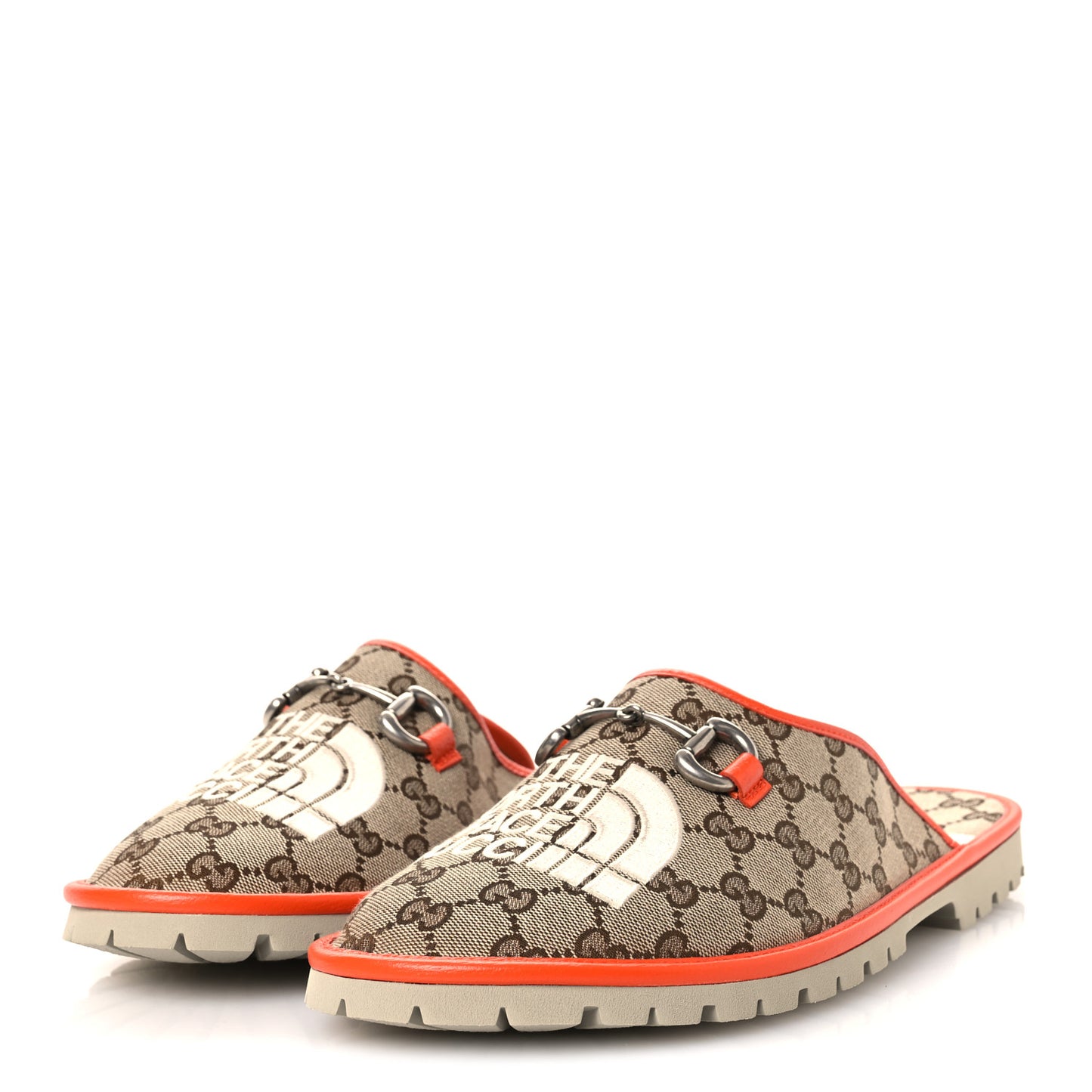 x NORTH FACE Canvas GG Monogram Clog Mules 10 Beige Mystic White Deep Orange